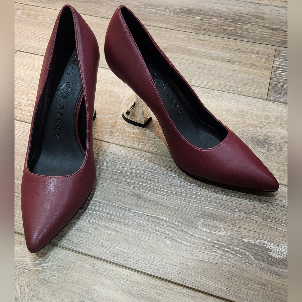 Katy Perry Women's Maroon Chunky Heels with Silver Accents Size 7.5